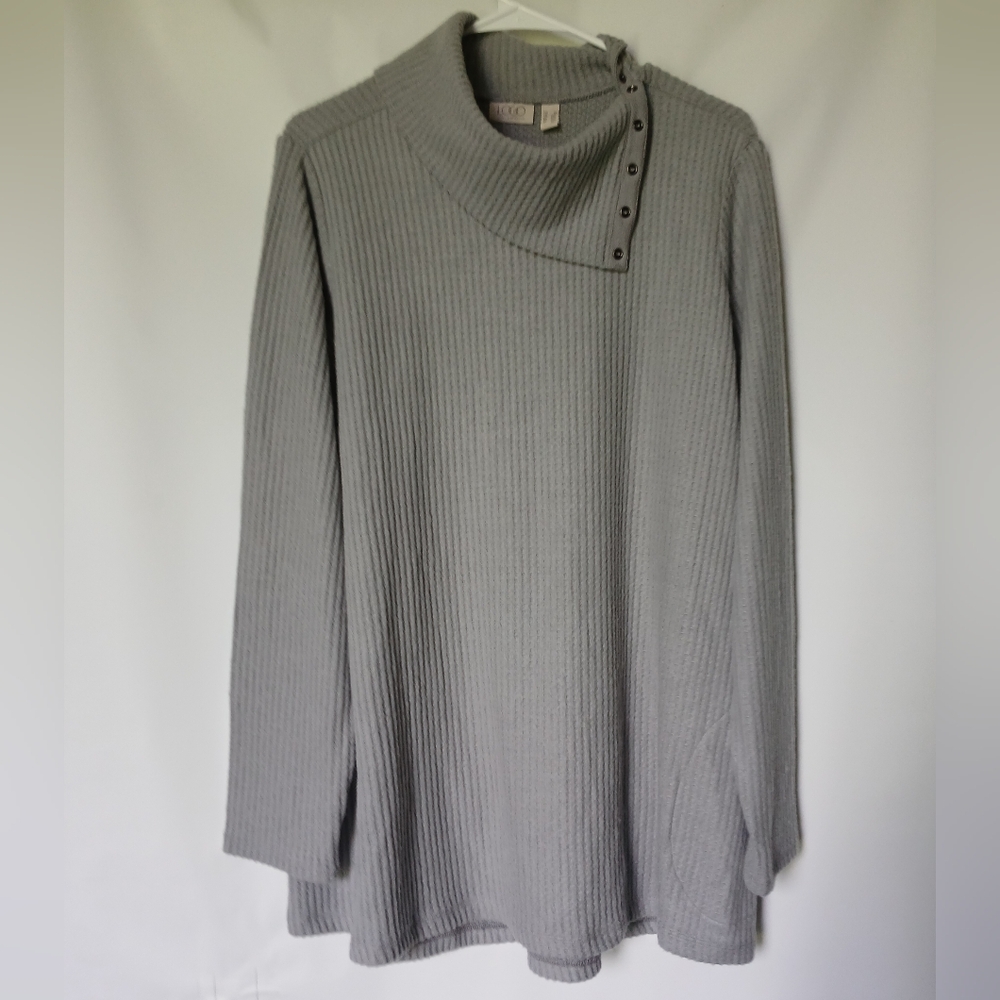 Logo Lori Goldstein Womens Waffle Knit Long Sleeve Top Size 1X Color Grey